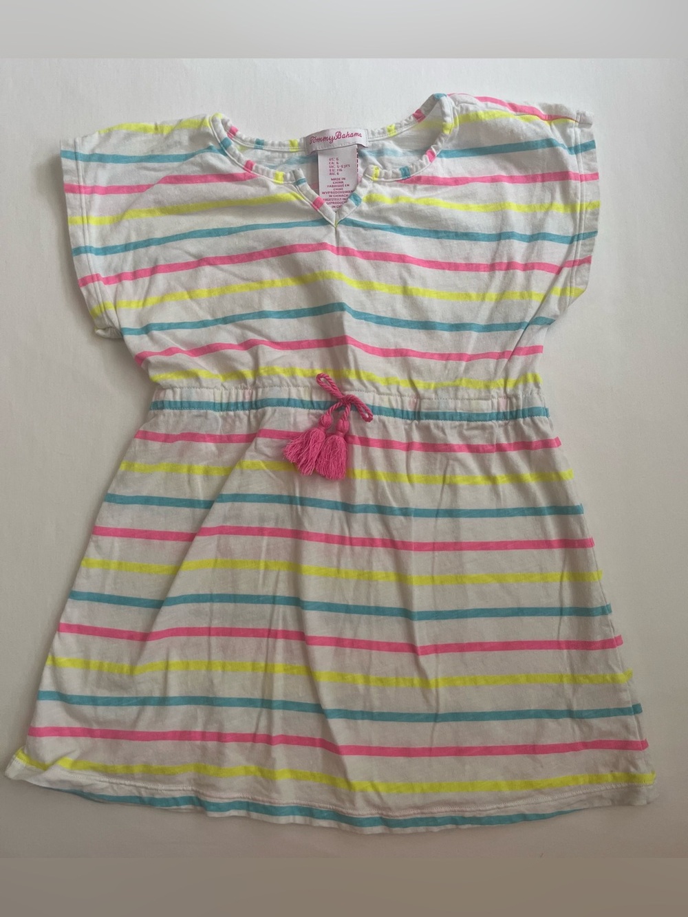 Tommy Bahama Girl's White Neon Stripe Swimsuit Cover Up Size 6